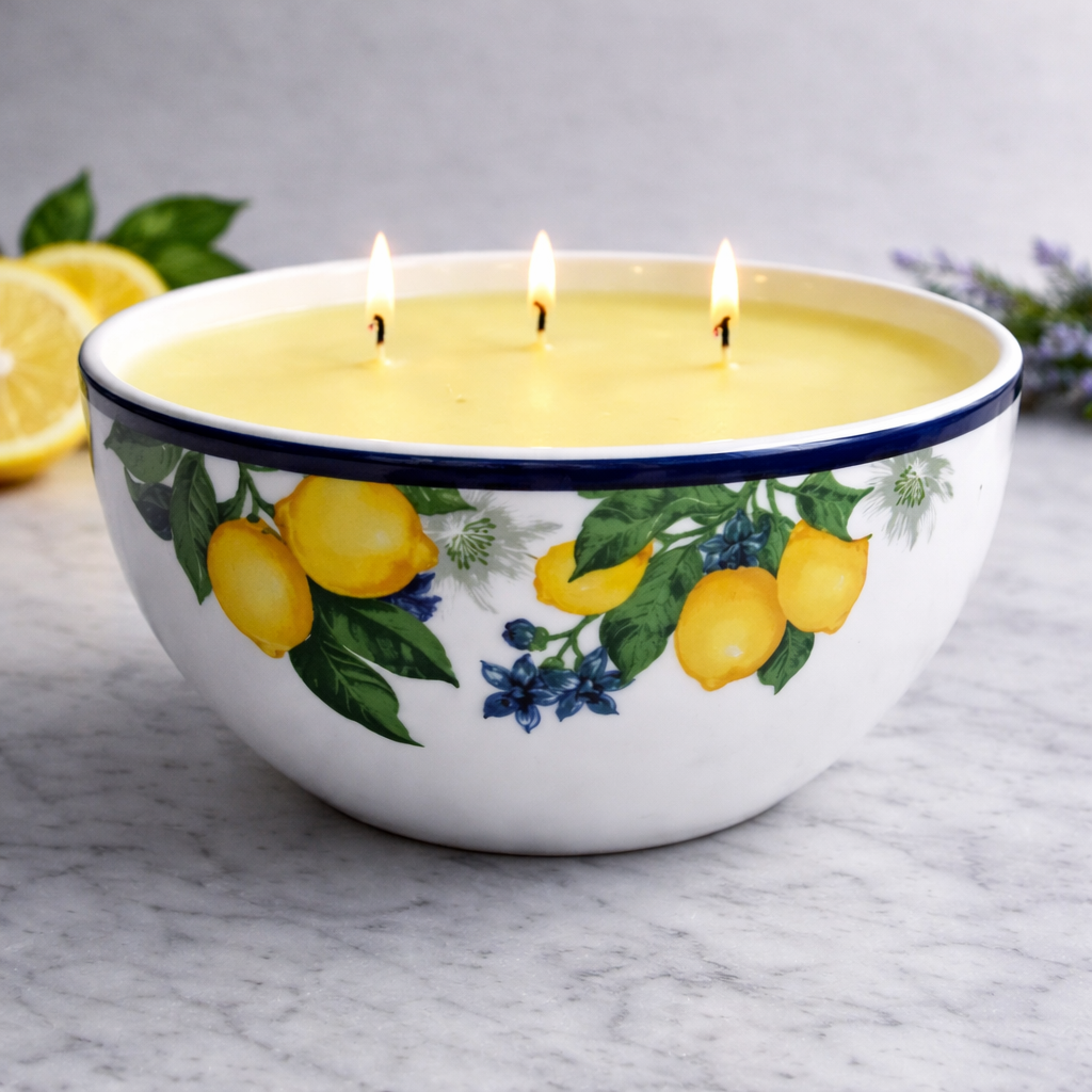 Lemon Bowl Candle w/ Navy Stripe