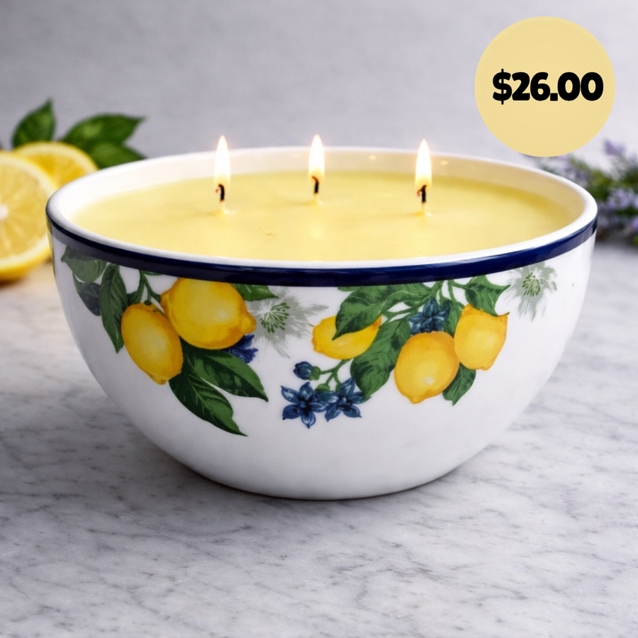 Lemon Bowl Candle w/ Navy Stripe